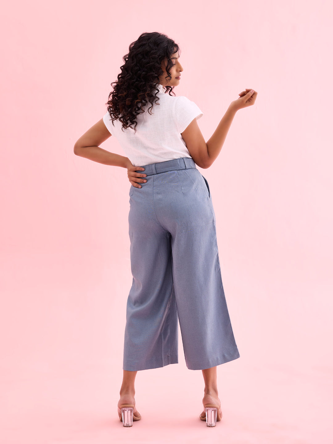 Jeans Blue Linen Blend Culottes