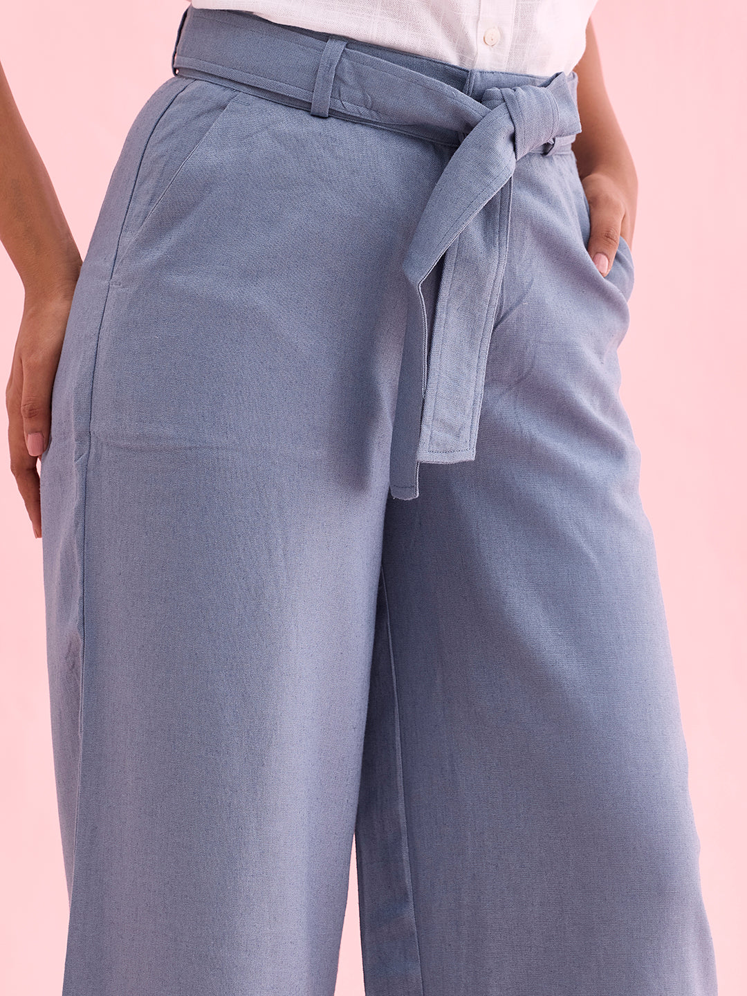 Jeans Blue Linen Blend Culottes