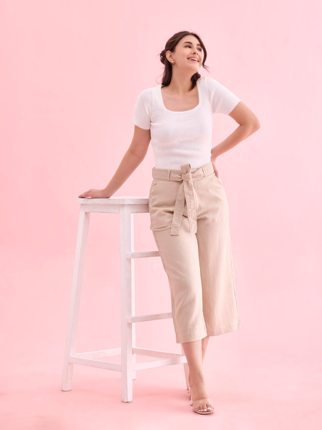 Light Beige Linen Blend Culottes