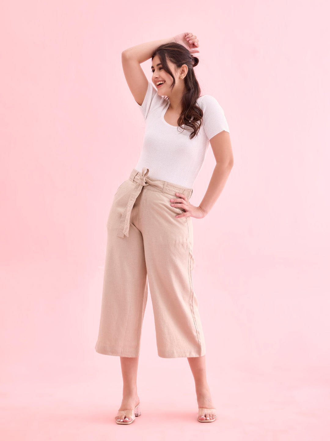 Light Beige Linen Blend Culottes