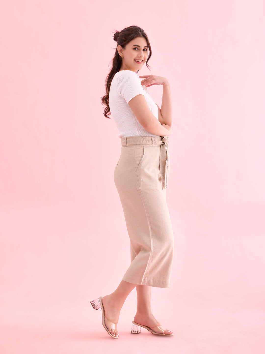 Light Beige Linen Blend Culottes