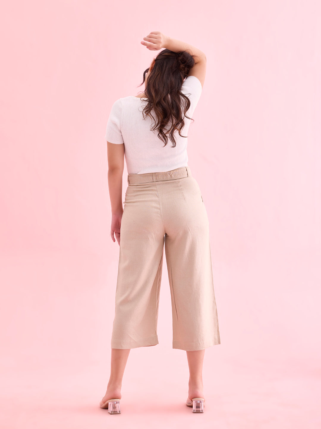 Light Beige Linen Blend Culottes