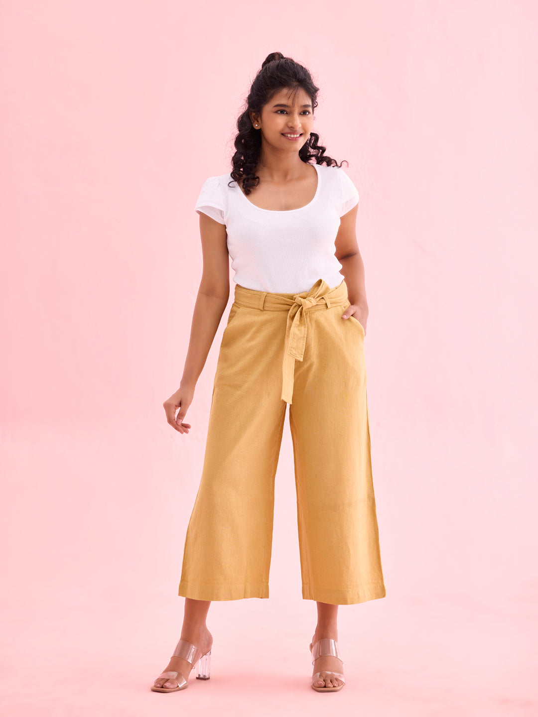 Light Mustard Linen Blend Culottes