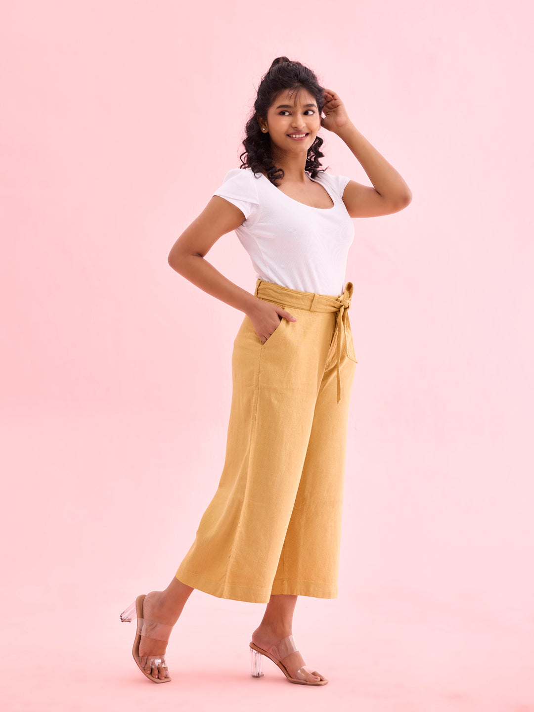 Light Mustard Linen Blend Culottes