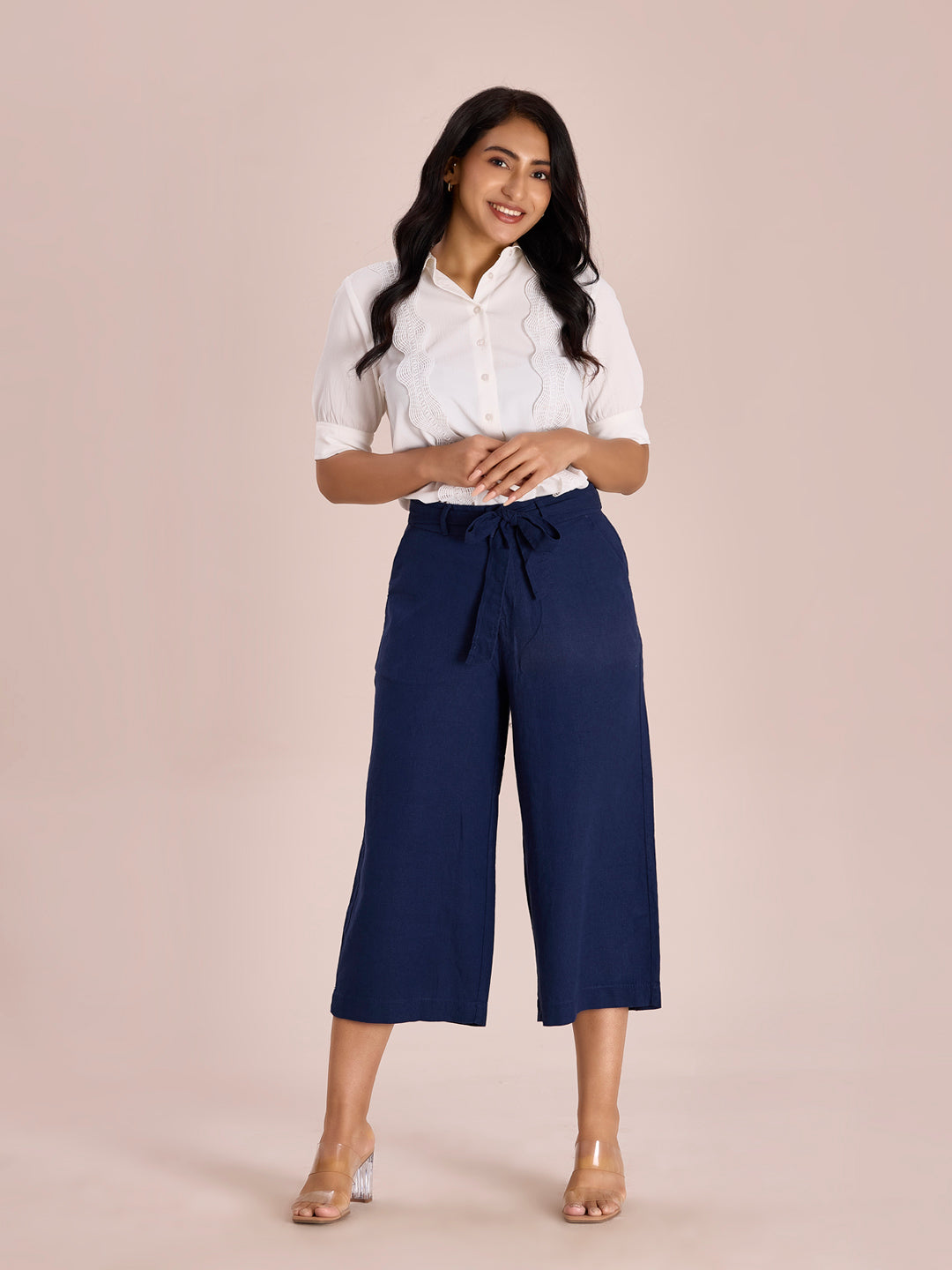 Navy Linen Blend Culottes