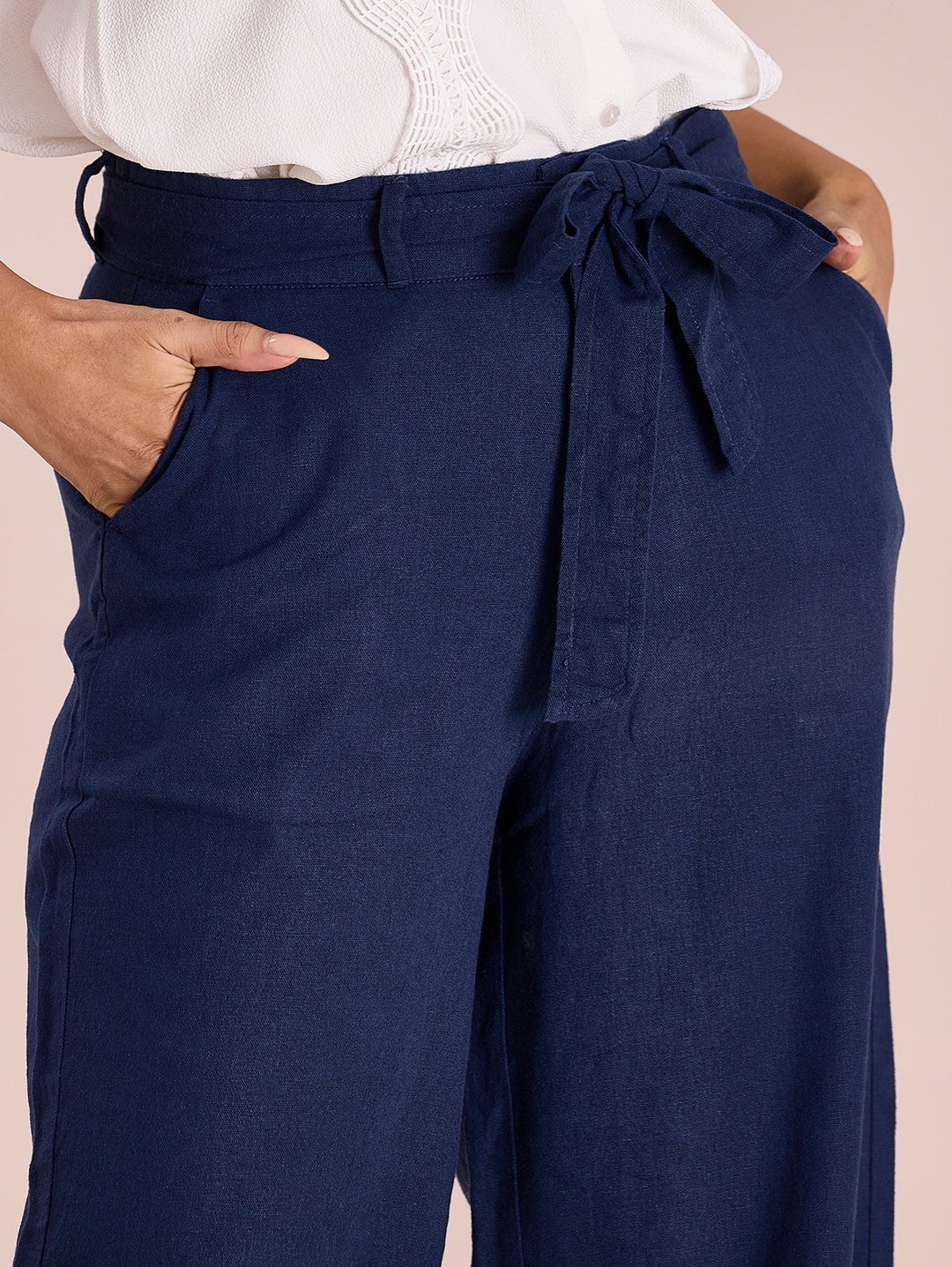 Navy Linen Blend Culottes