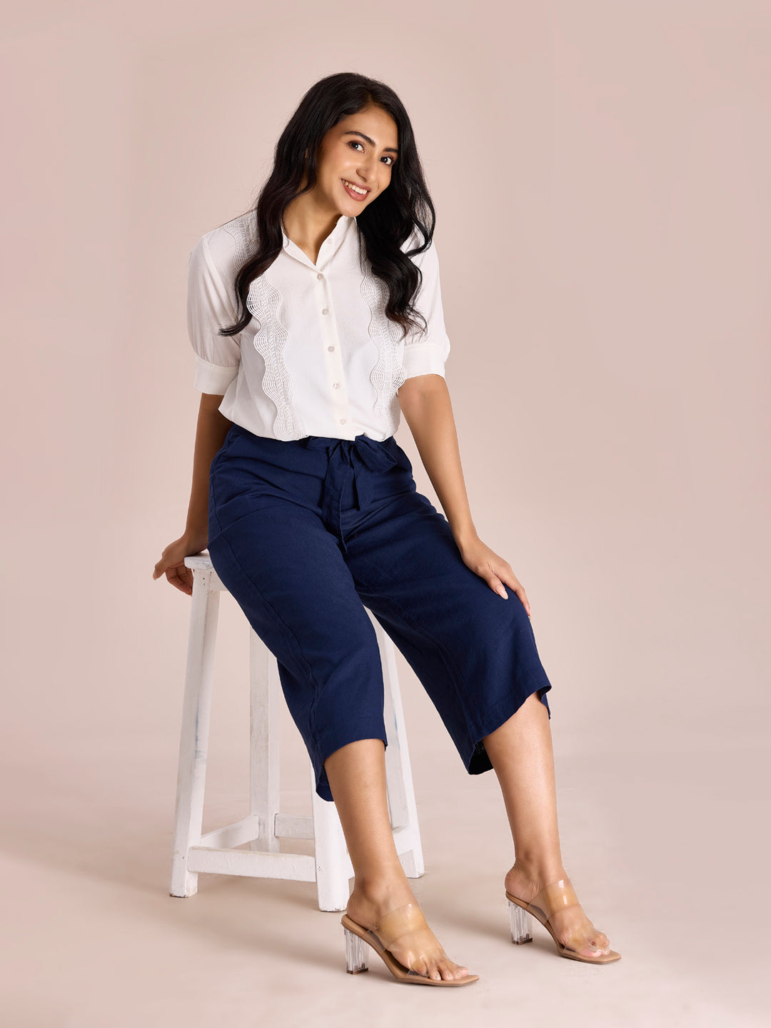 Navy Linen Blend Culottes