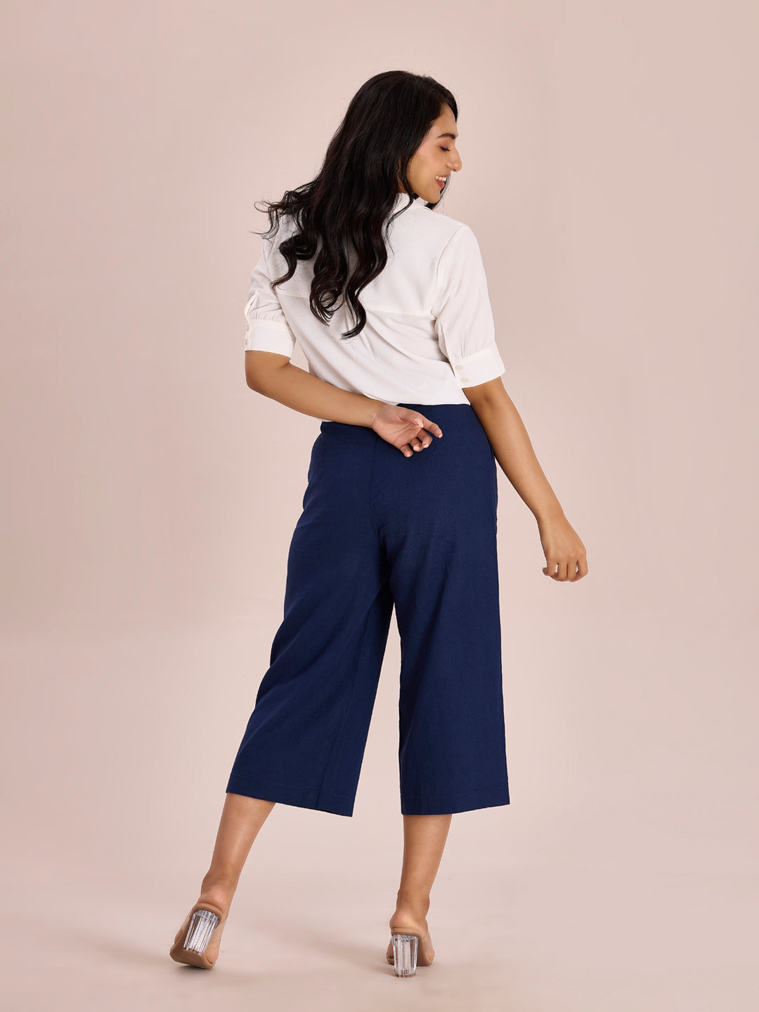 Navy Linen Blend Culottes