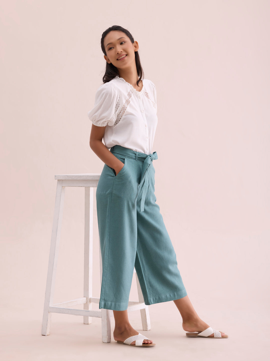 Ocean Green Linen Blend Culottes