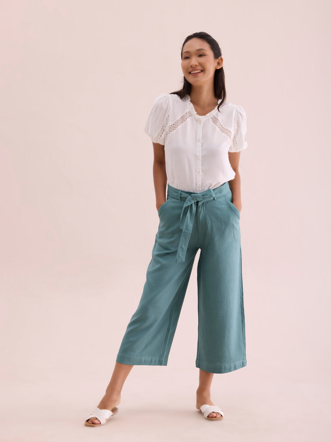 Ocean Green Linen Blend Culottes