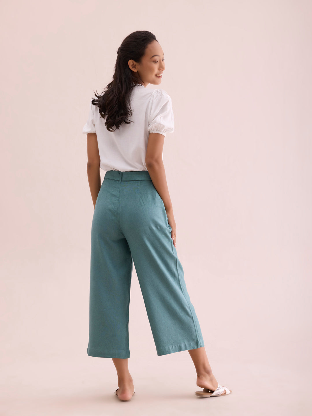 Ocean Green Linen Blend Culottes