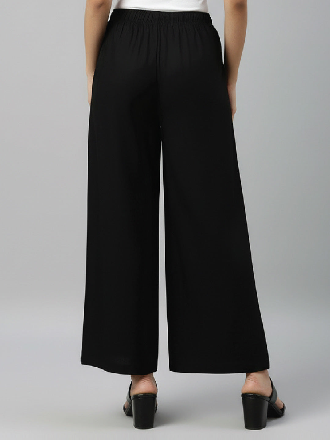 Black Woven Viscose Basic Palazzo