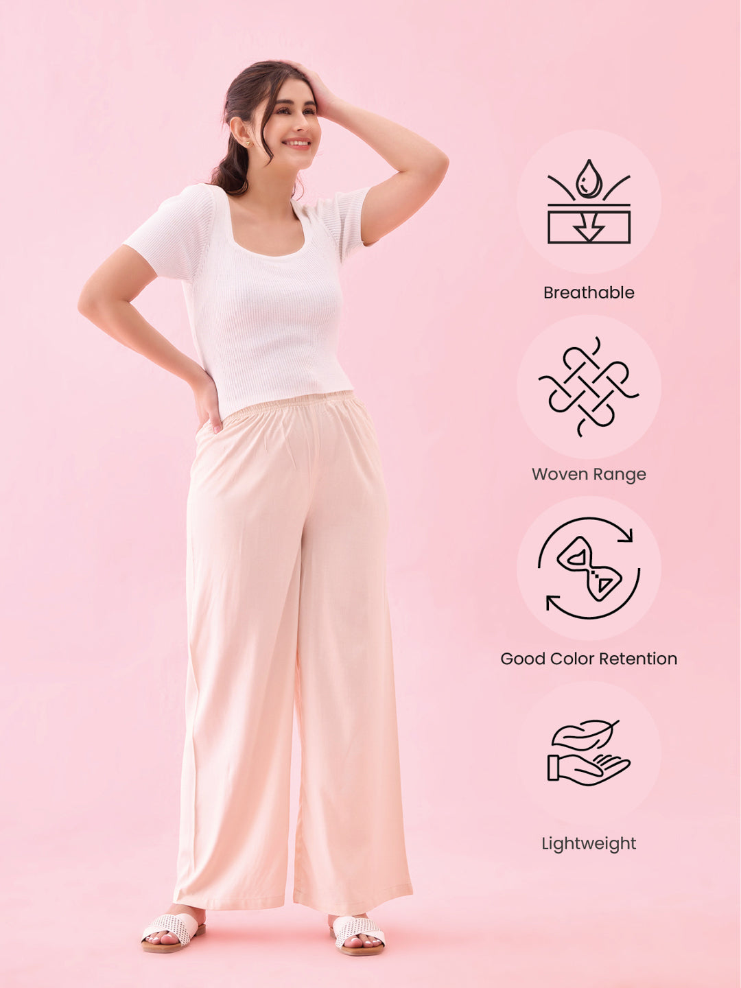 Ecru Woven Viscose Basic Palazzo