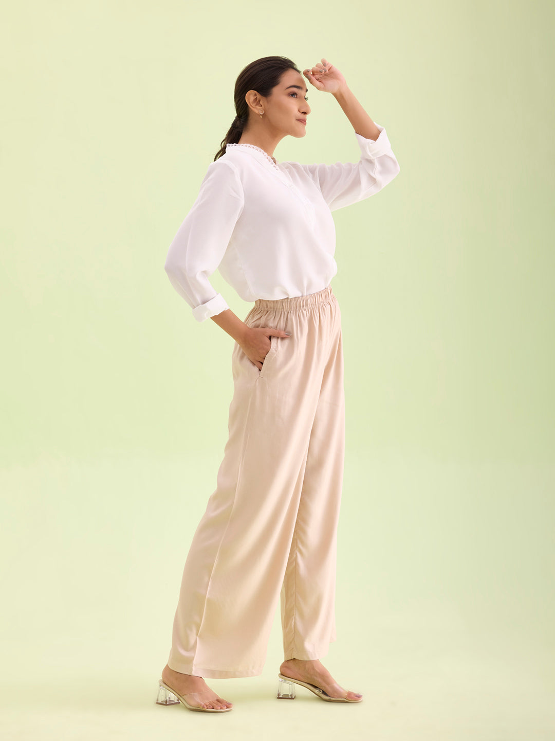 Light Beige Woven Viscose Basic Palazzo