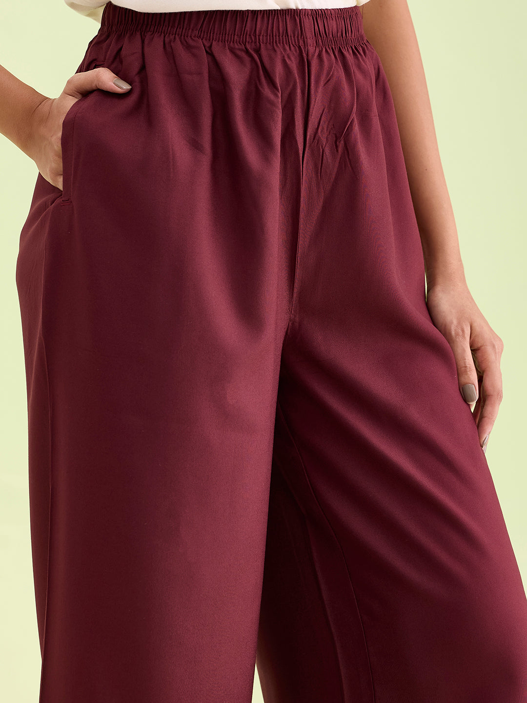 Maroon Woven Viscose Basic Palazzo