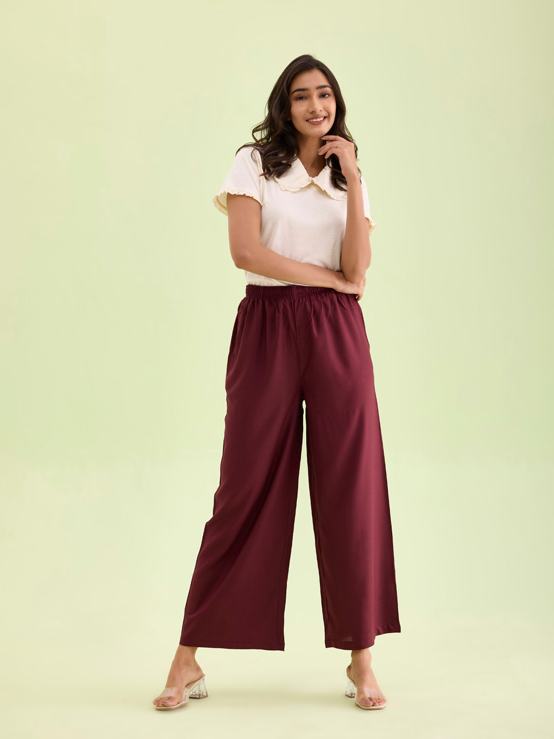 Maroon Woven Viscose Basic Palazzo