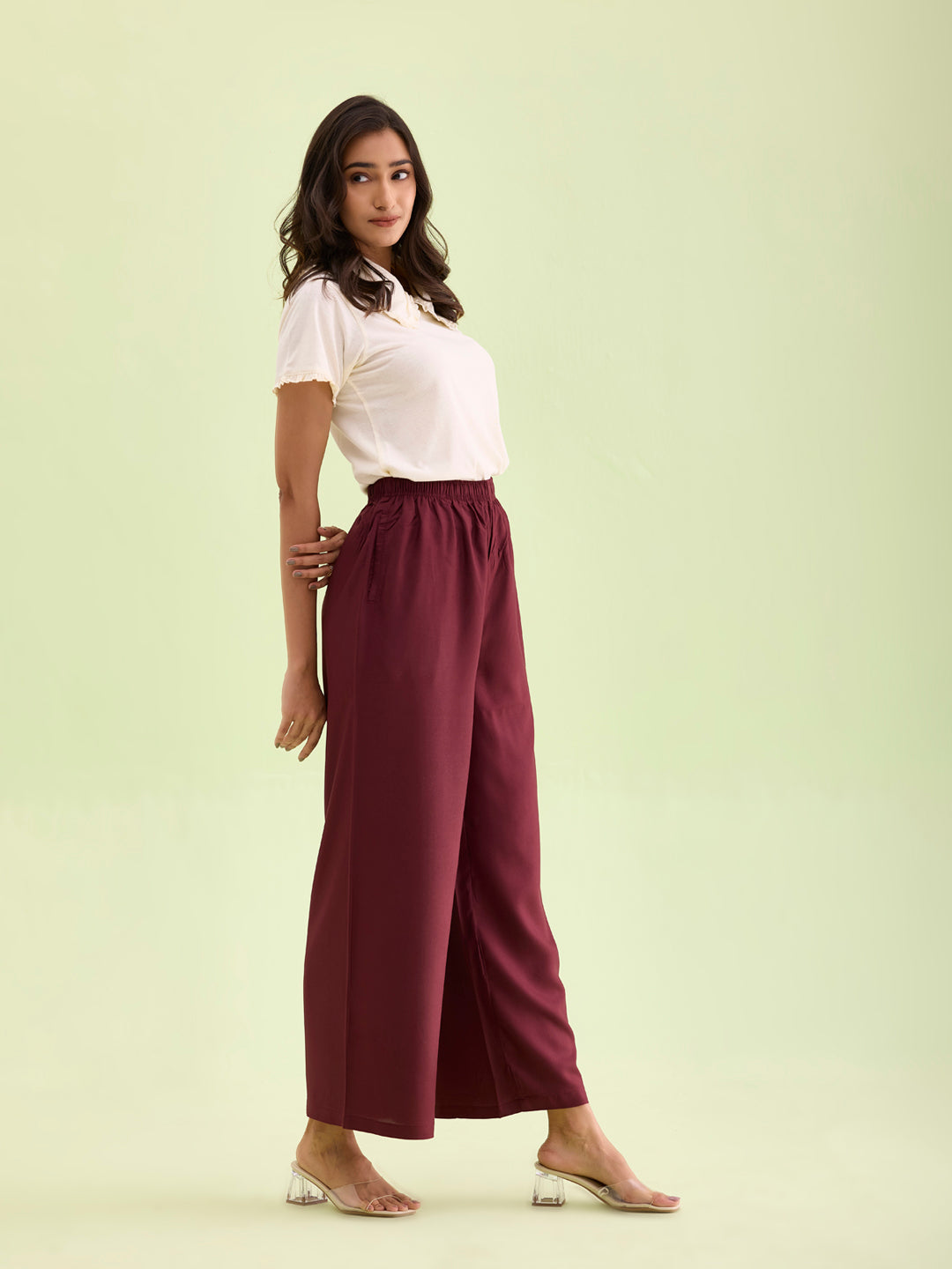 Maroon Woven Viscose Basic Palazzo