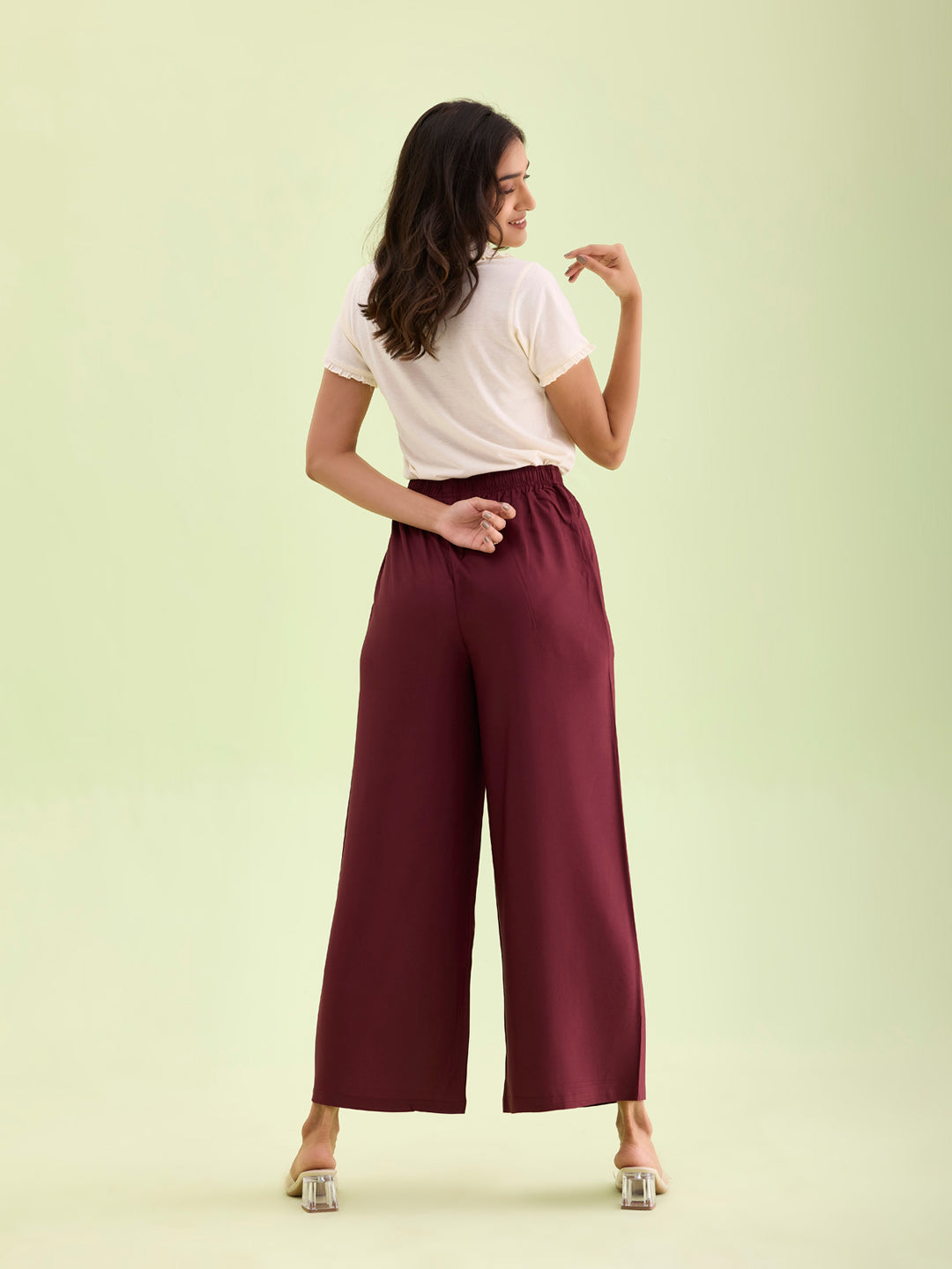 Maroon Woven Viscose Basic Palazzo