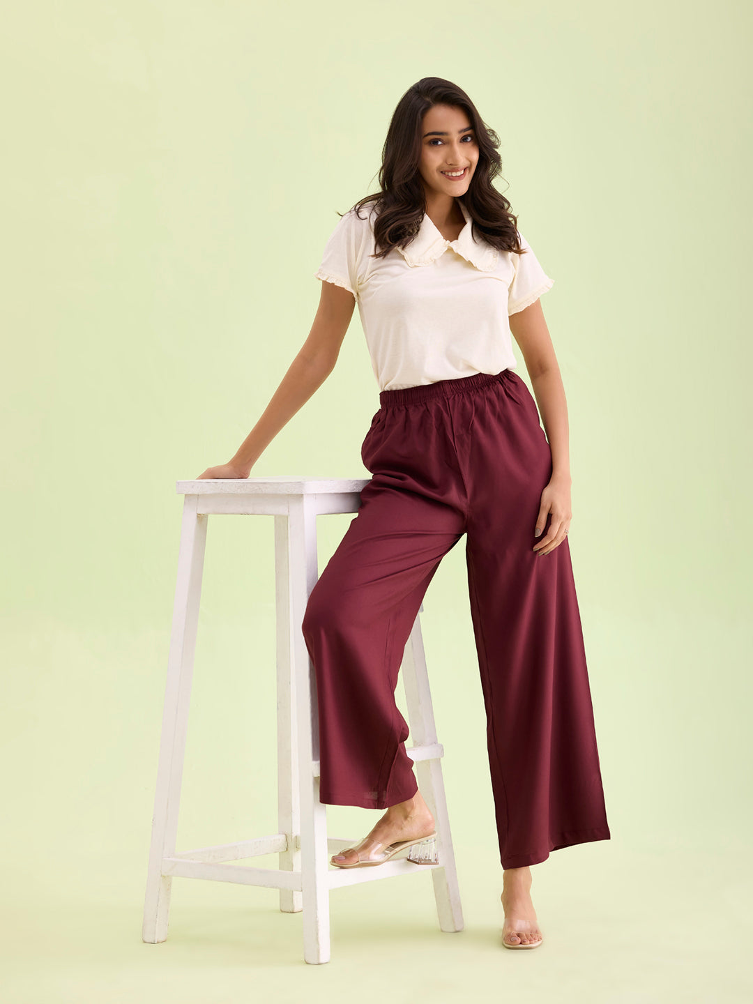 Maroon Woven Viscose Basic Palazzo