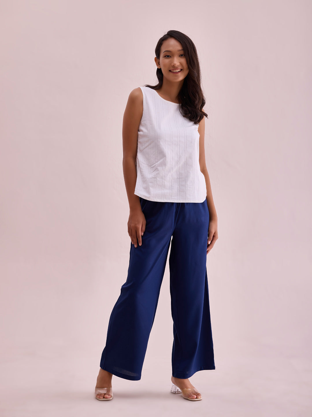 Navy Woven Viscose Basic Palazzo