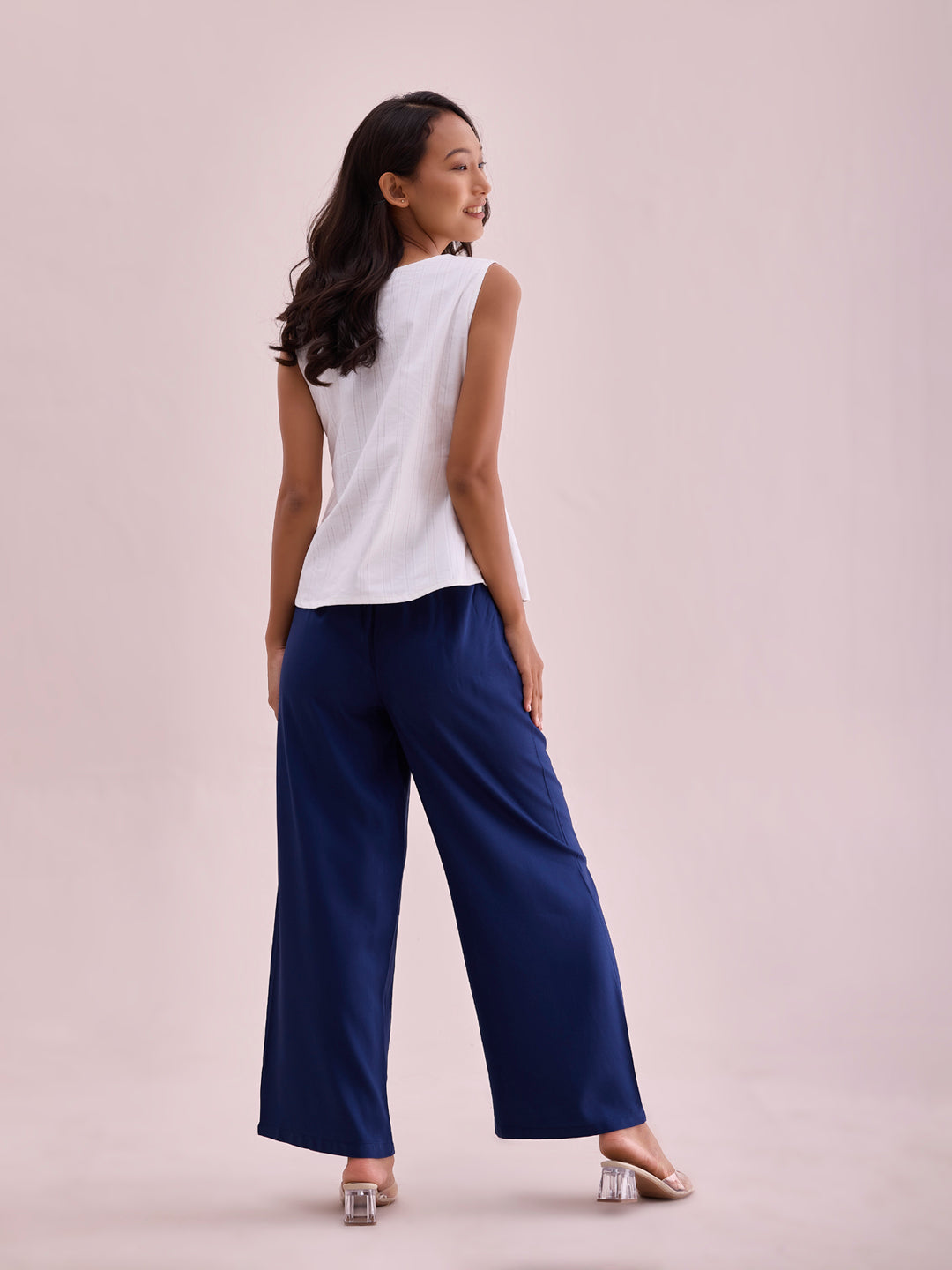 Navy Woven Viscose Basic Palazzo