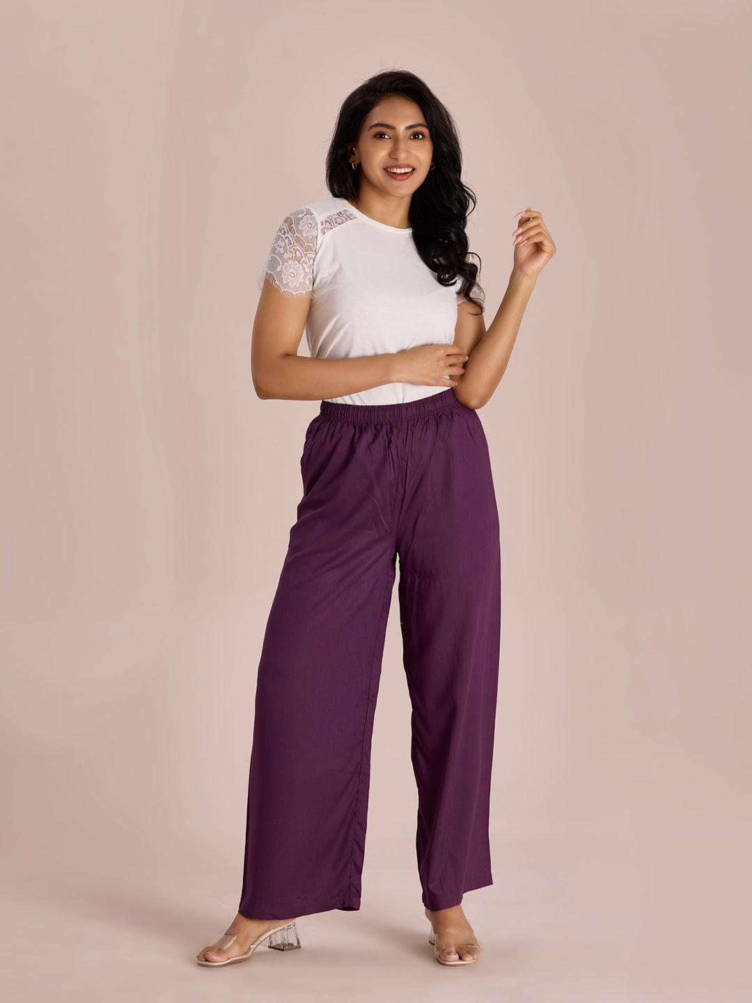 Purple Woven Viscose Basic Palazzo