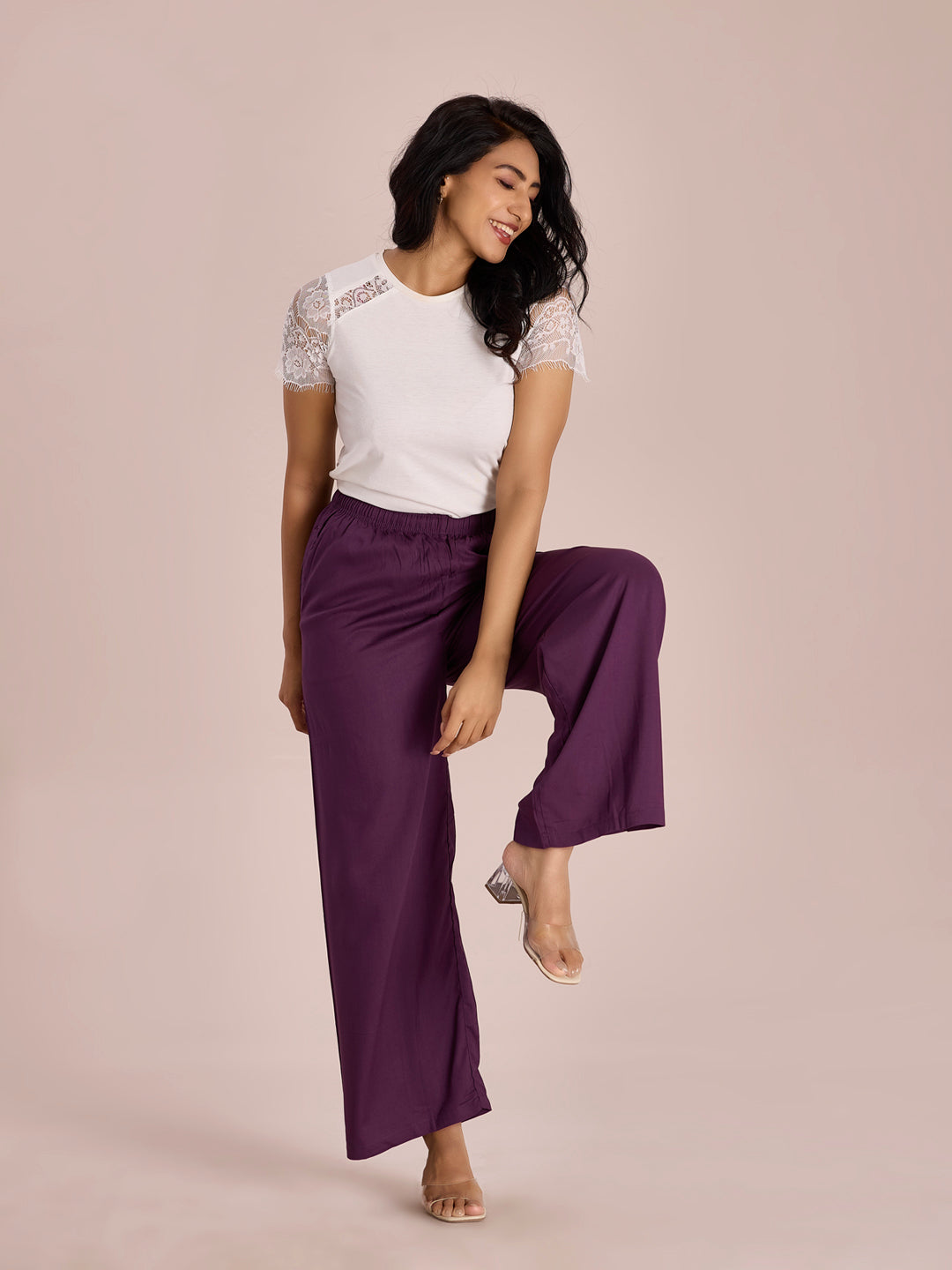 Purple Woven Viscose Basic Palazzo