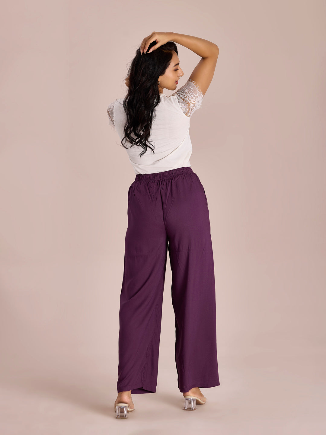 Purple Woven Viscose Basic Palazzo