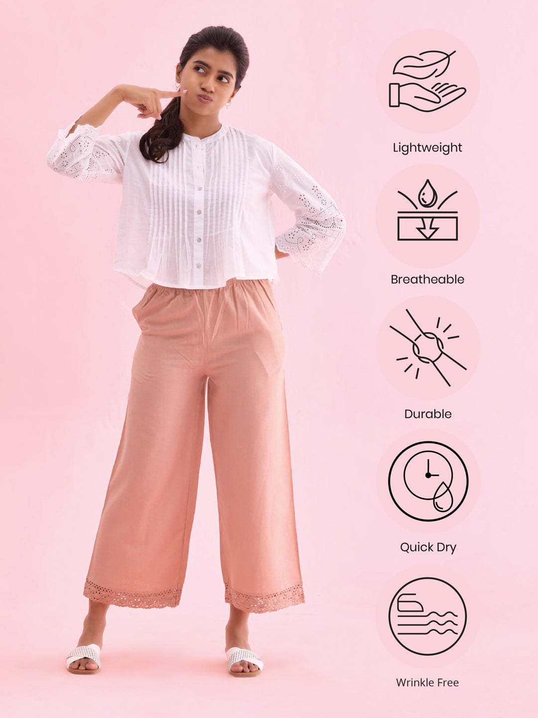 Baby Pink Linen Lace Palazzo