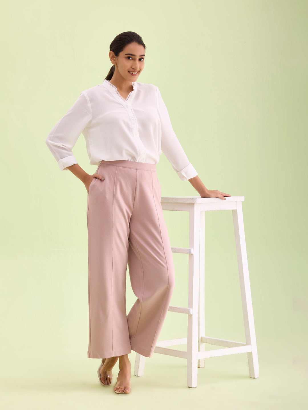 Baby Pink Roma Ponte Wide Pants