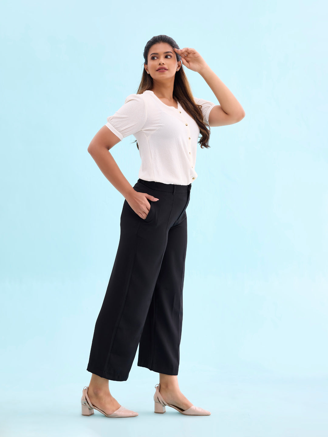 Black Crepe Wide Trouser L