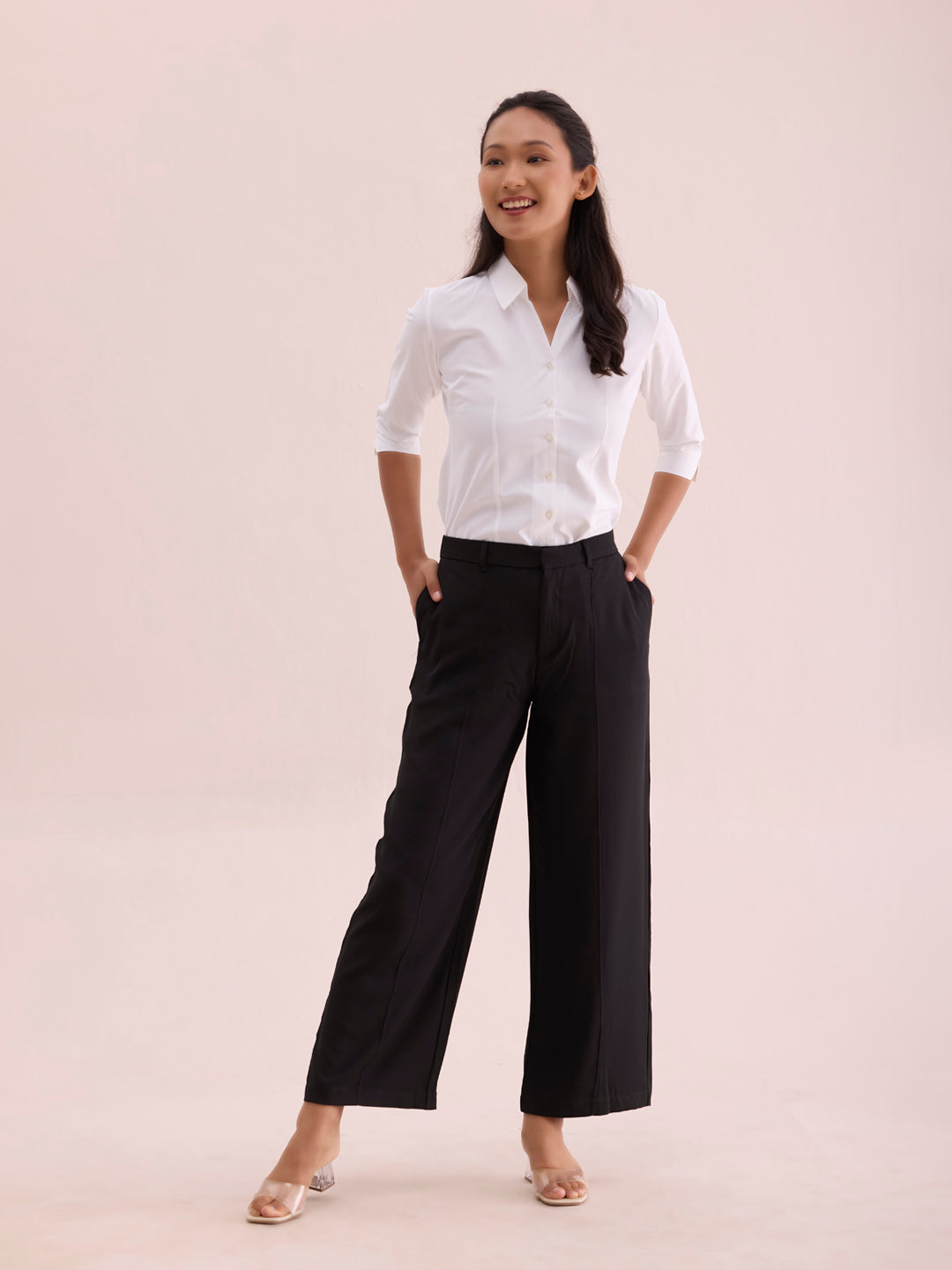 Black Crepe Wide Trouser