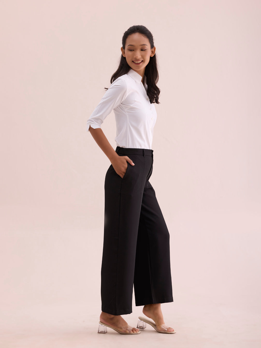 Black Crepe Wide Trouser