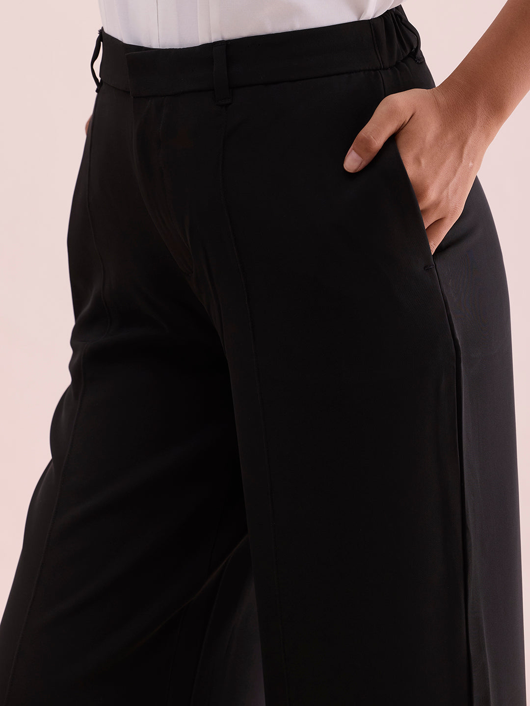 Black Crepe Wide Trouser