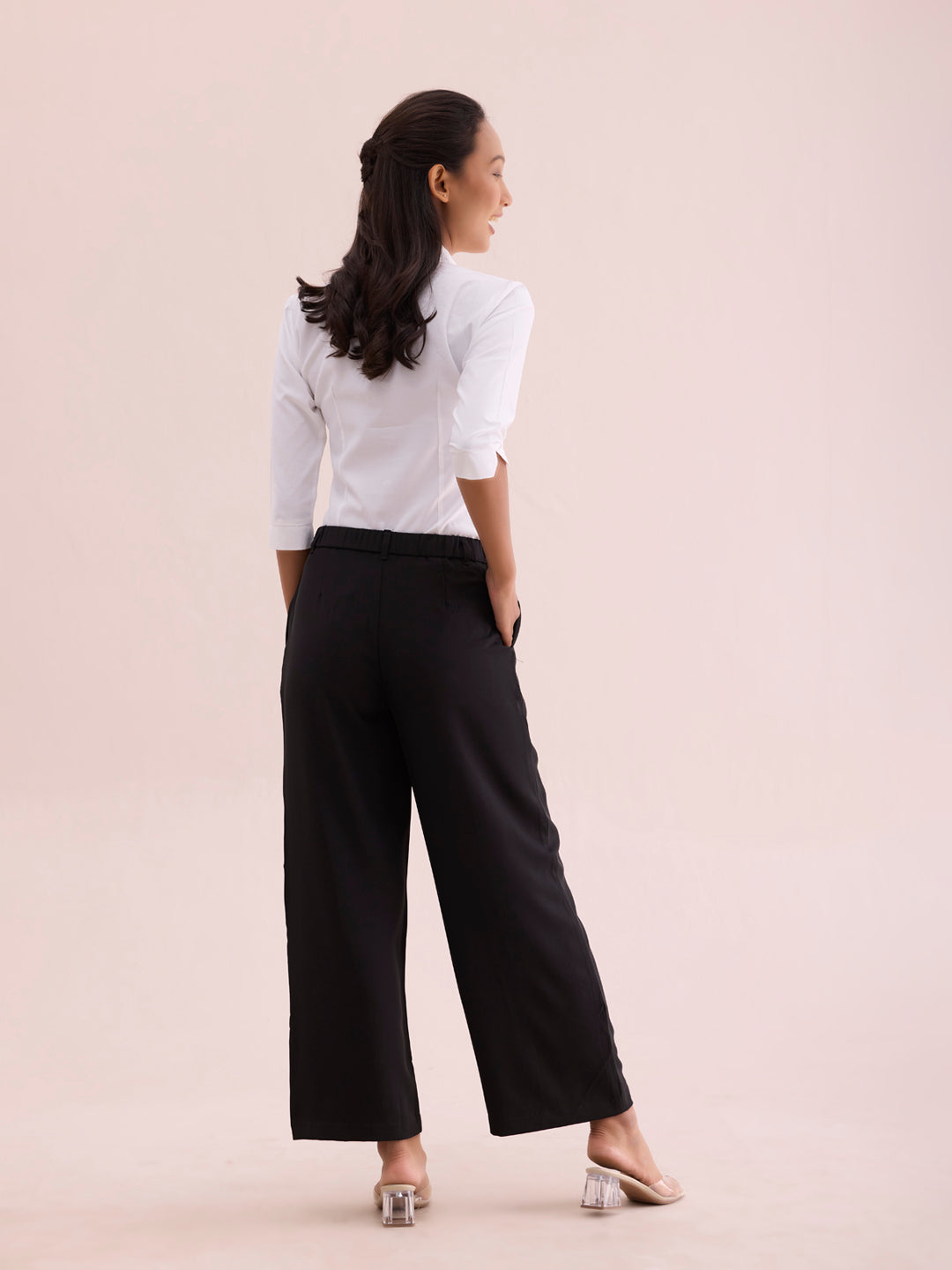 Black Crepe Wide Trouser