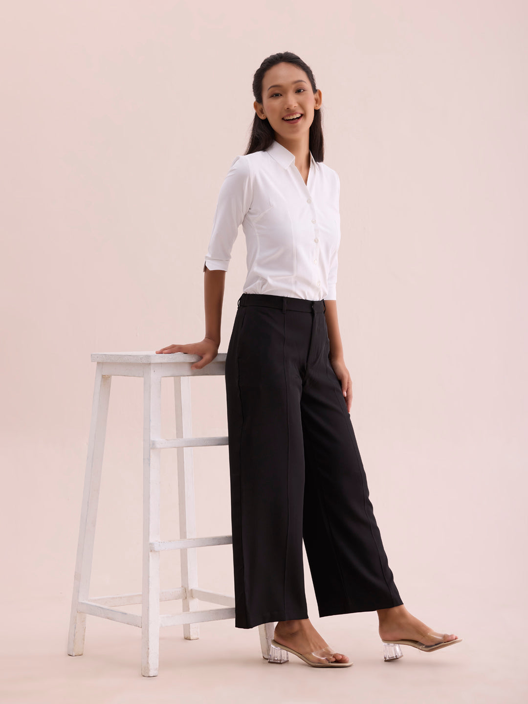 Black Crepe Wide Trouser