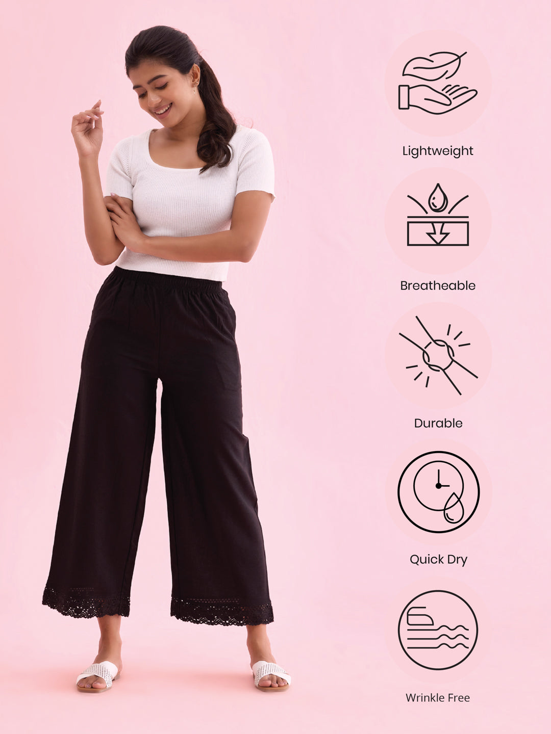 Black Linen Lace Palazzo