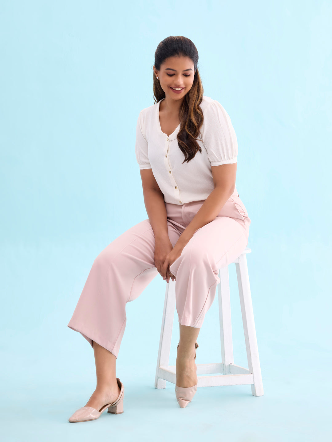 Baby Pink Crepe Wide Trouser