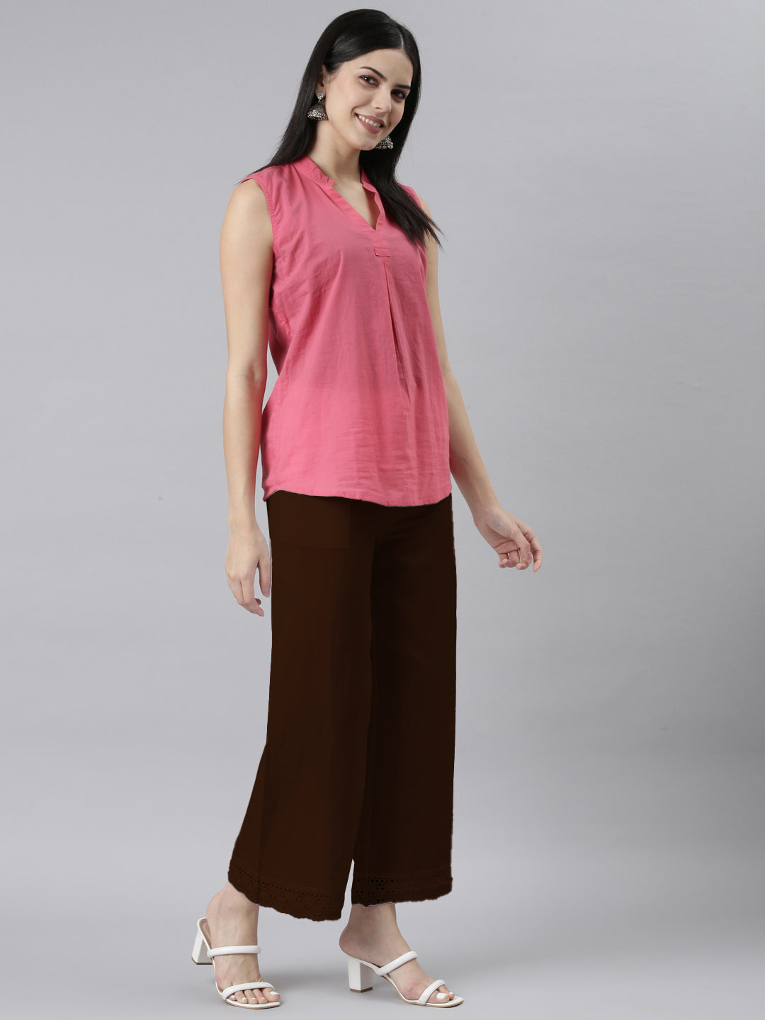 Dark Brown Linen Lace Palazzo