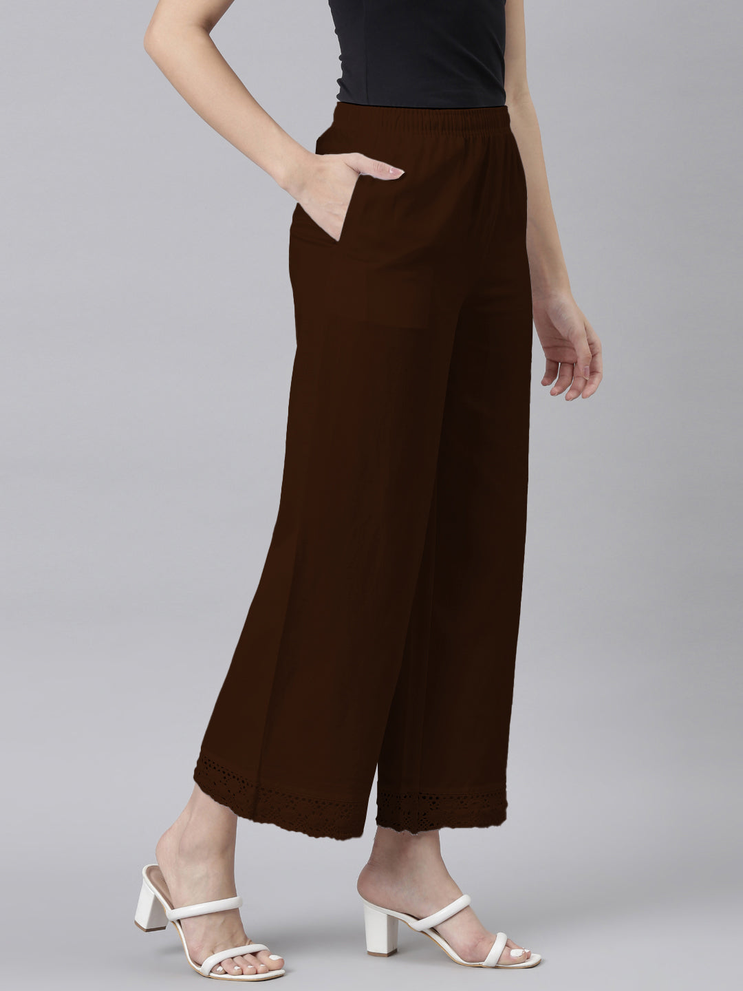 Dark Brown Linen Lace Palazzo