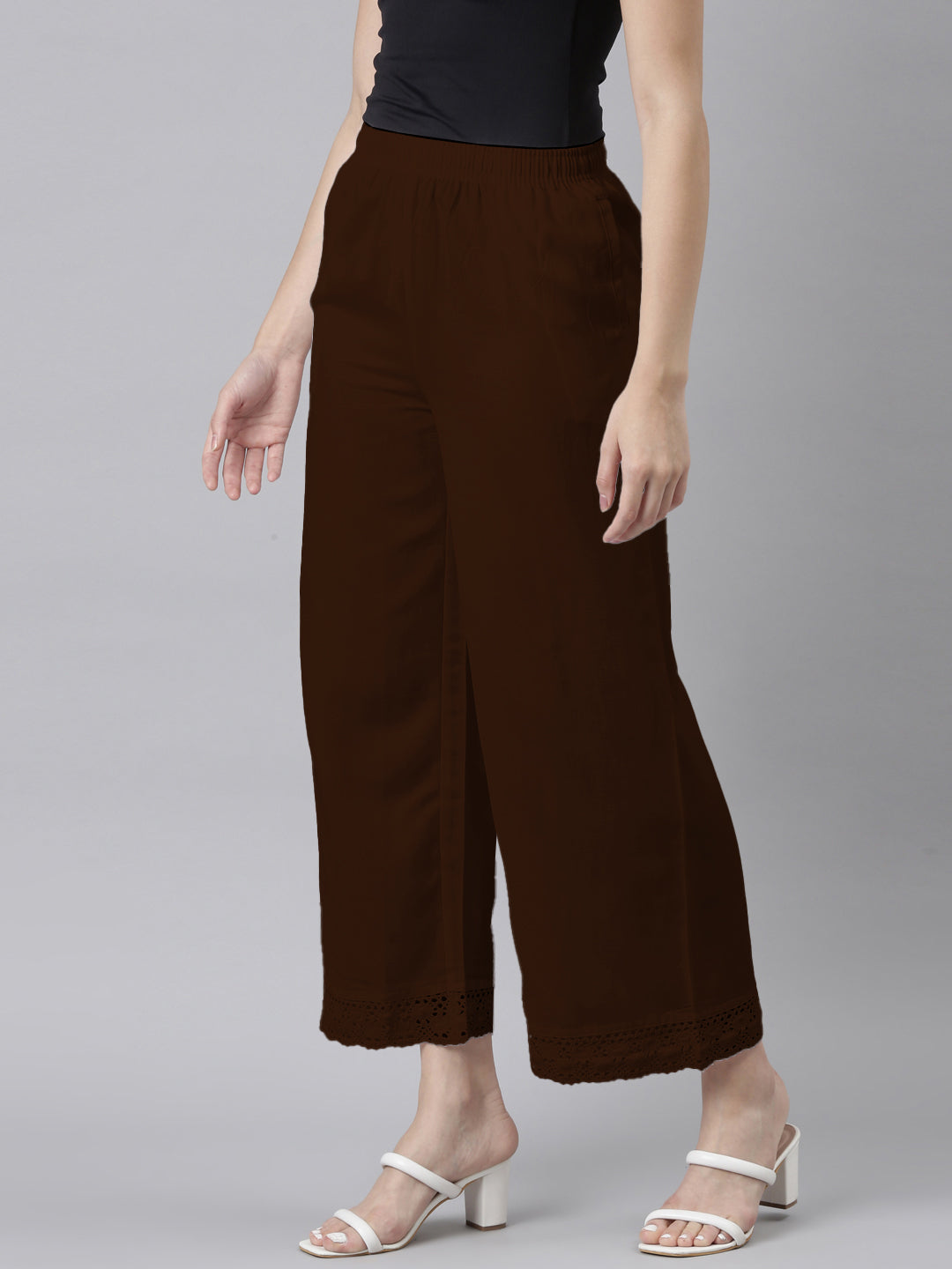 Dark Brown Linen Lace Palazzo