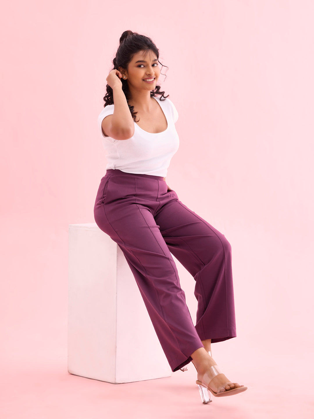 Dark Wine Roma Ponte Wide Pants