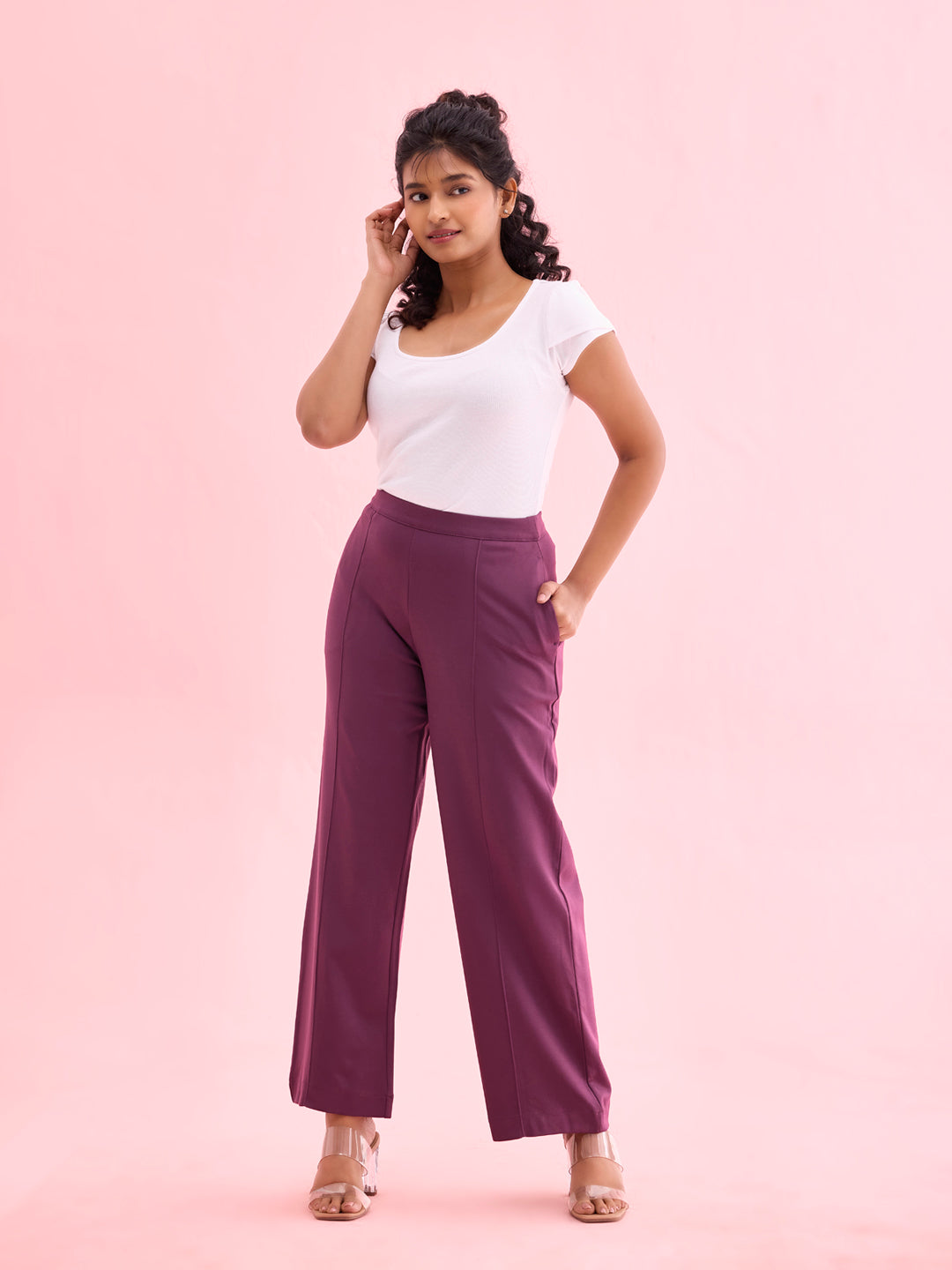 Dark Wine Roma Ponte Wide Pants