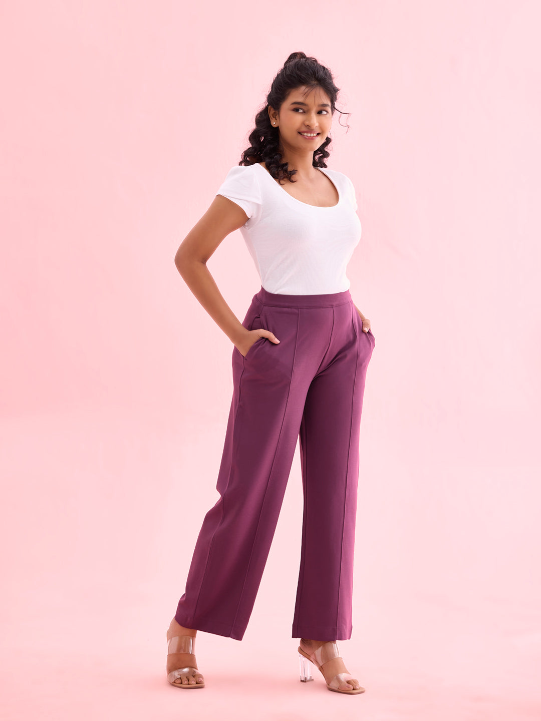 Dark Wine Roma Ponte Wide Pants