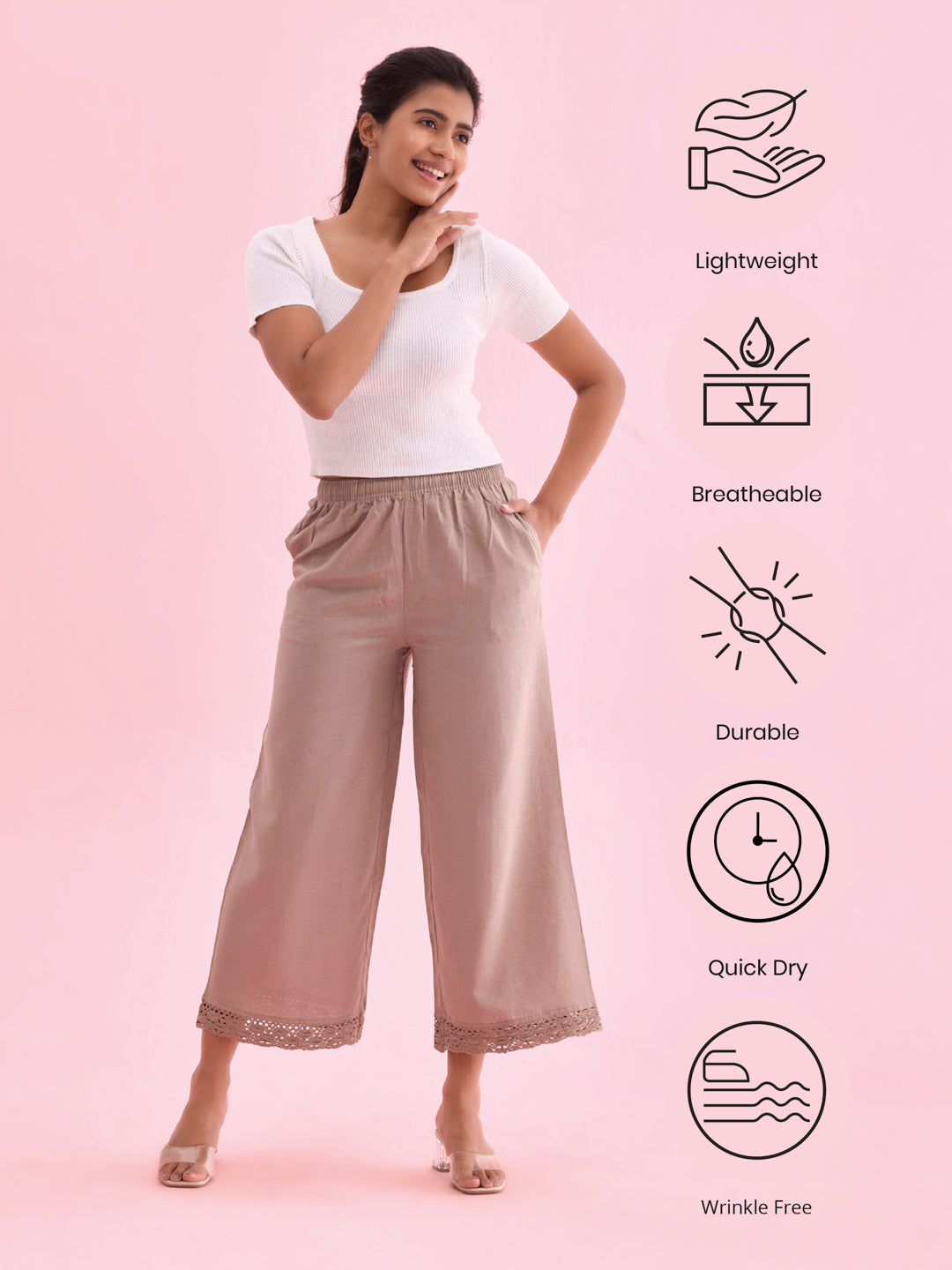 Khaki Linen Lace Palazzo