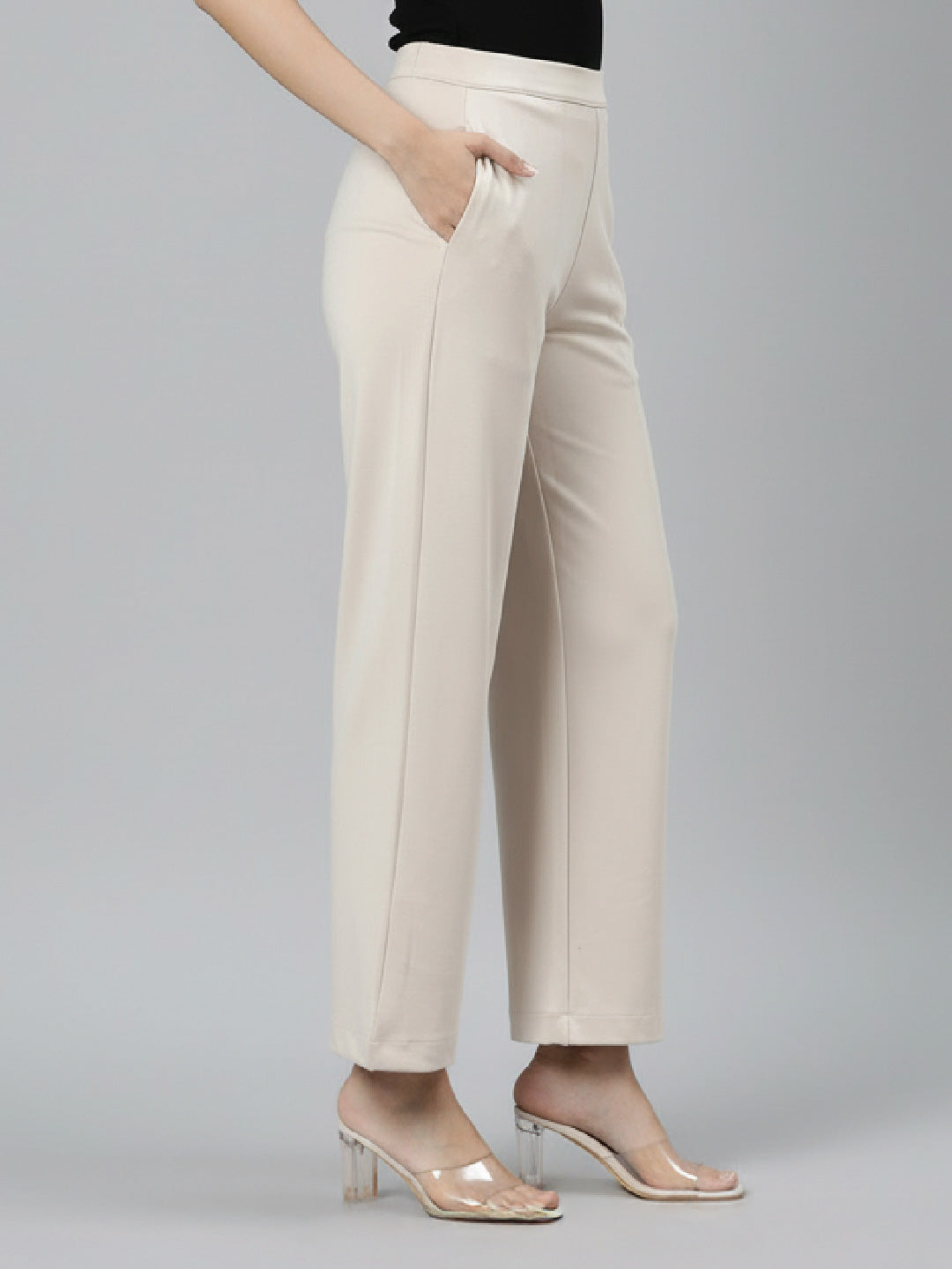 Light Beige Roma Ponte Wide Pants