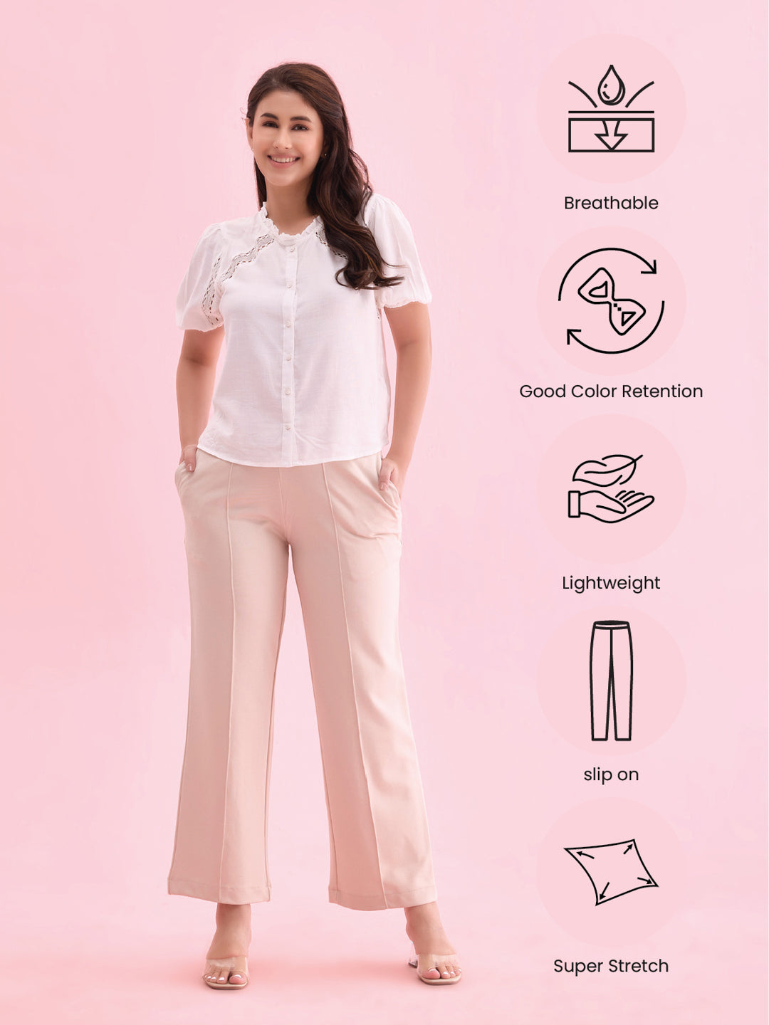 Light Beige Roma Ponte Wide Pants