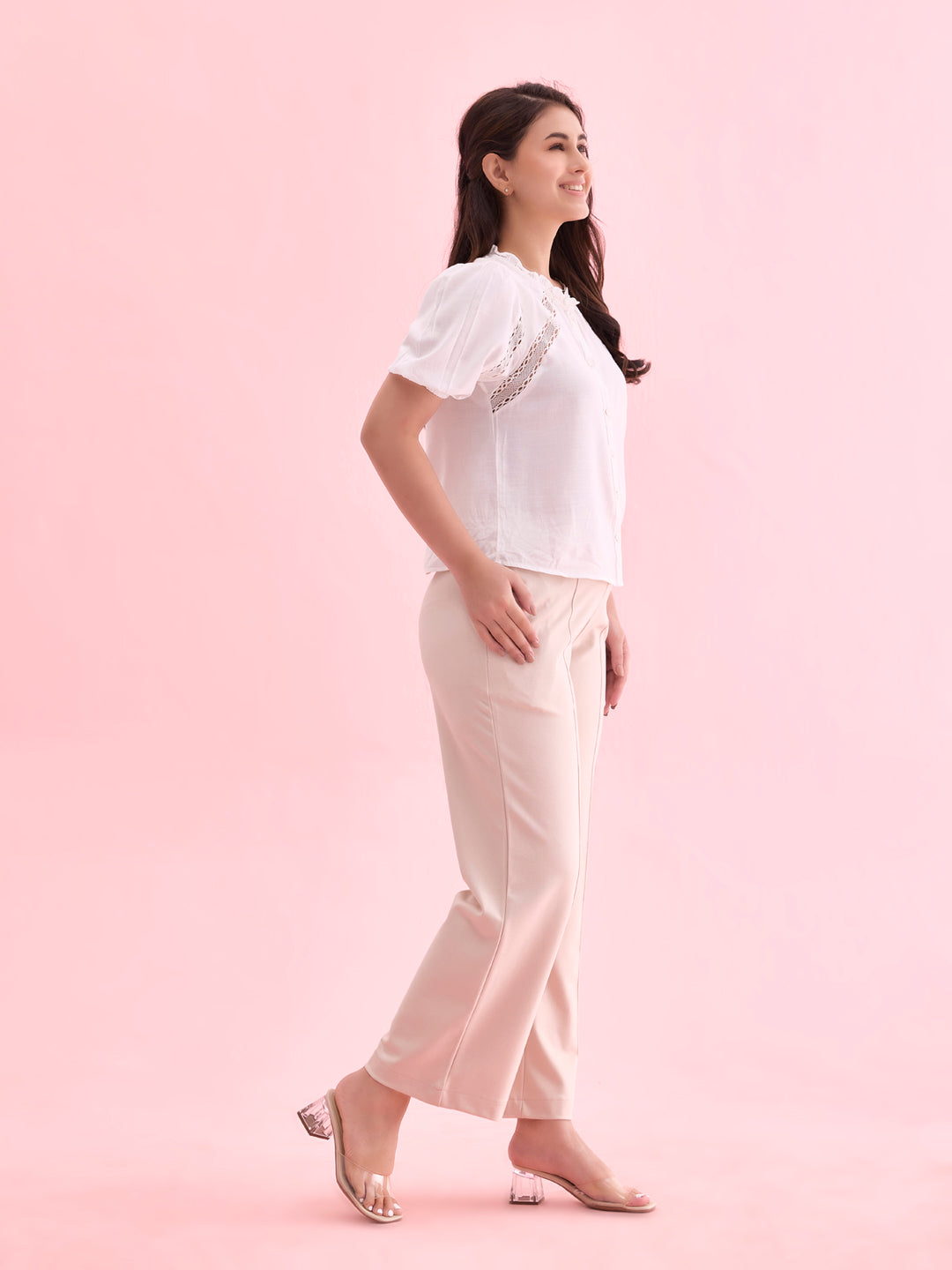 Light Beige Roma Ponte Wide Pants