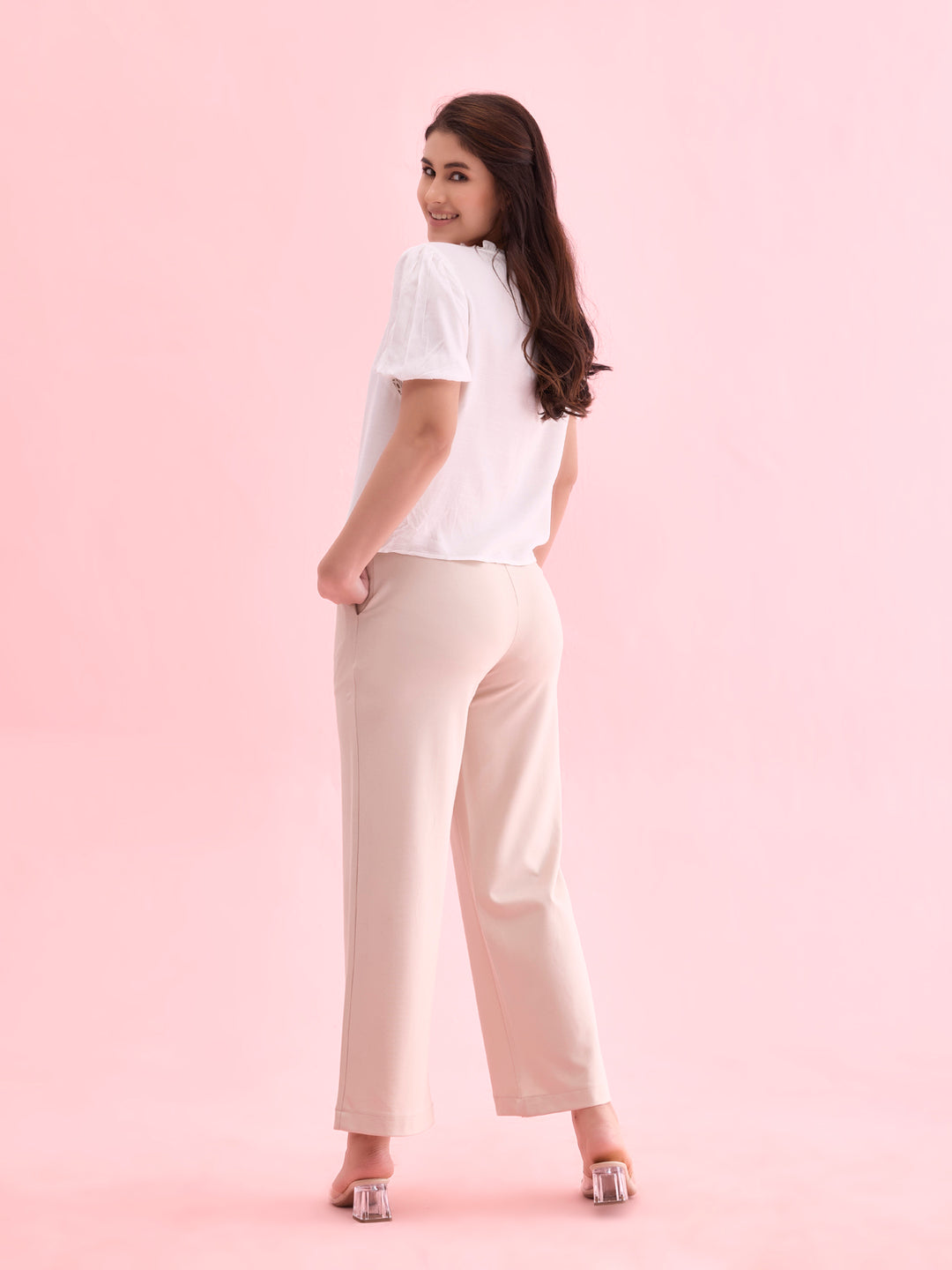 Light Beige Roma Ponte Wide Pants