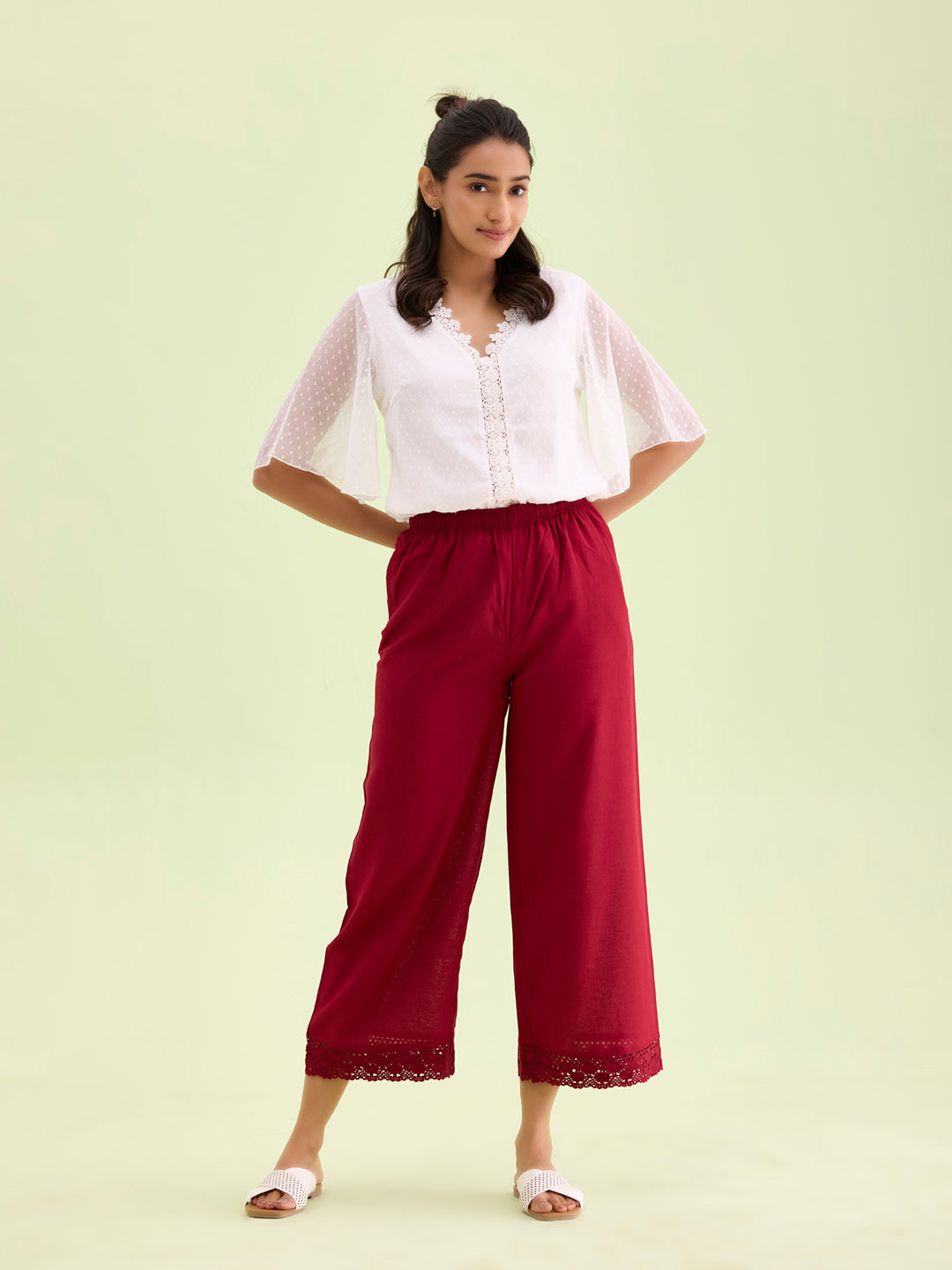 Light Maroon Linen Lace Palazzo